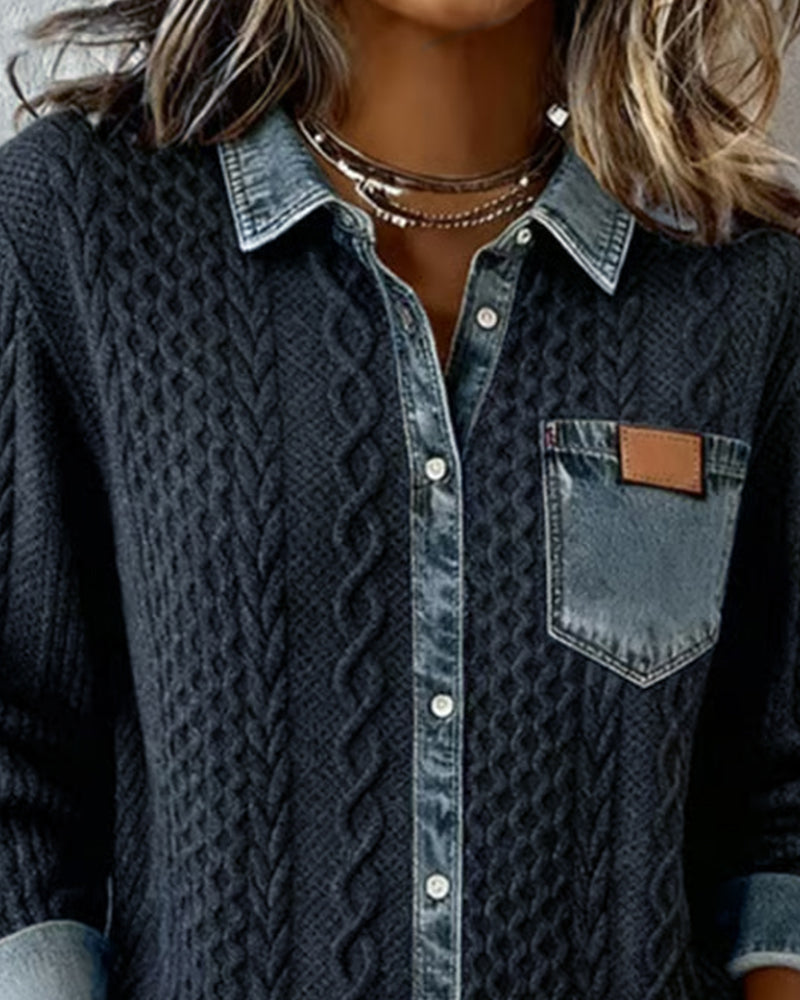 Delorisse - Chemise Tricotée Chic avec Détails Denim