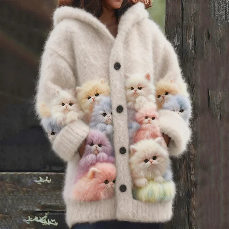 Romane - Veste douce à capuchon avec motifs de chats