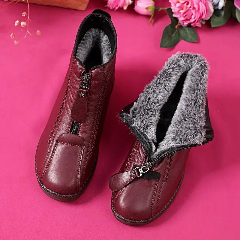 Lorencia™ - Bottines d’hiver en cuir naturel avec doublure chaude et semelle antidérapante
