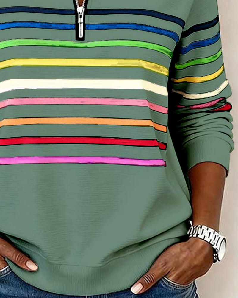 Isavelline - Sweat Zippé Décontracté à Rayures Colorées