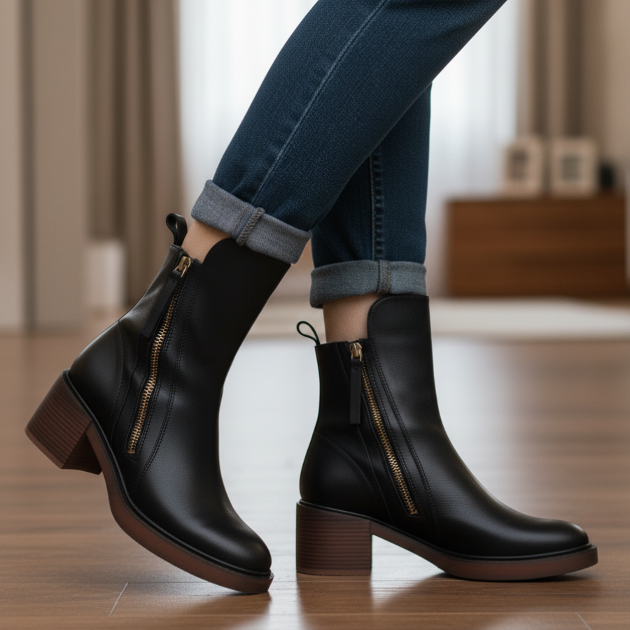 Helara - Bottes en Cuir Noires Élégantes et Confortables