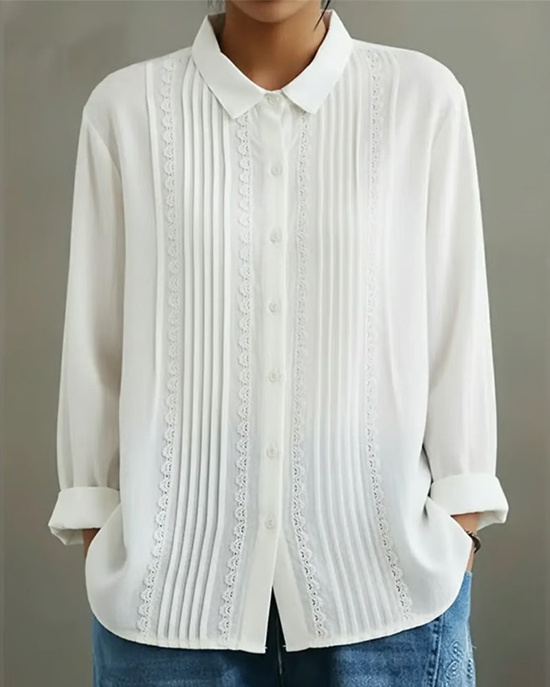 Cadrina - Chemise Élégante en Coton et Lin avec Dentelle