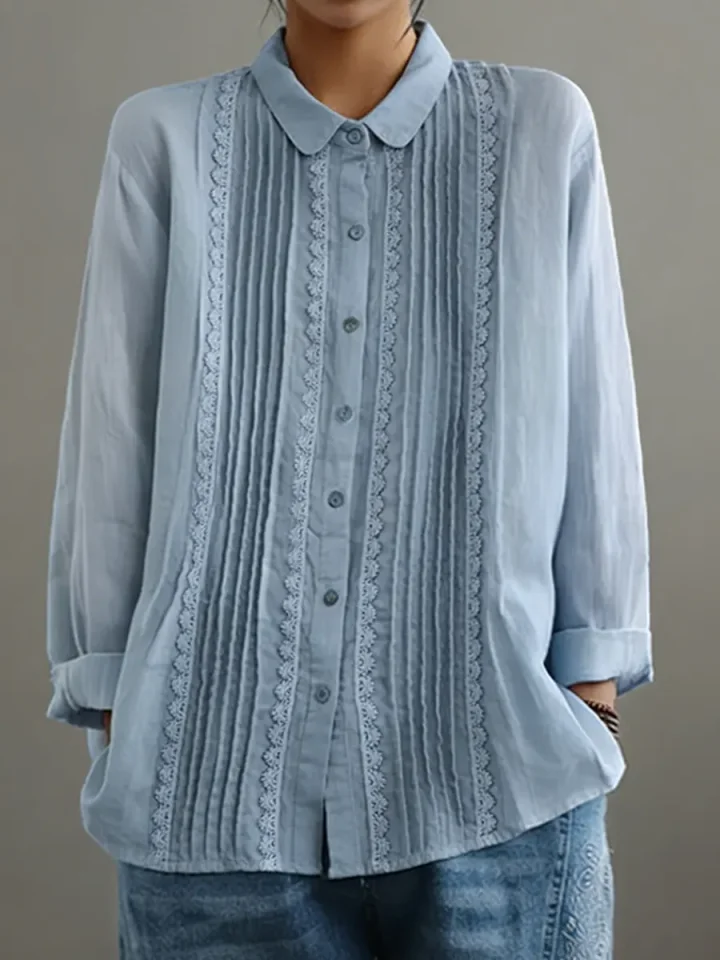 Cadrina - Chemise Élégante en Coton et Lin avec Dentelle