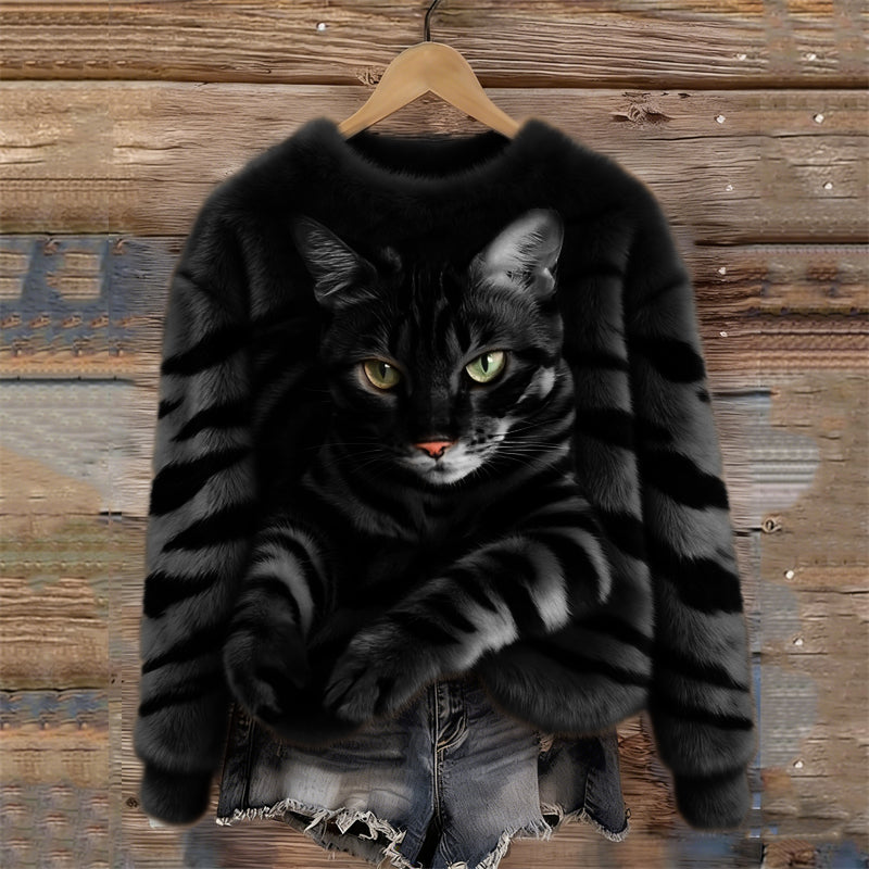 Lunavessine - Sweat En Peluche Douillet À Motif Tigre Et Chat Tigré