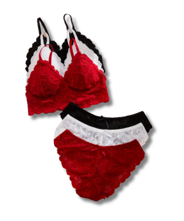 Velora | 3 Sets Sexy Effen Kanten Beha En Slipje