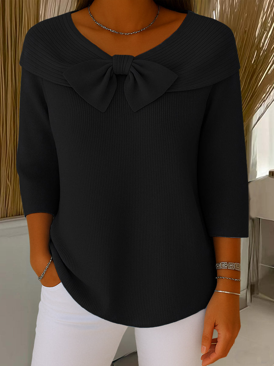 Thaloria - Pull femme col rond avec nœud décoratif