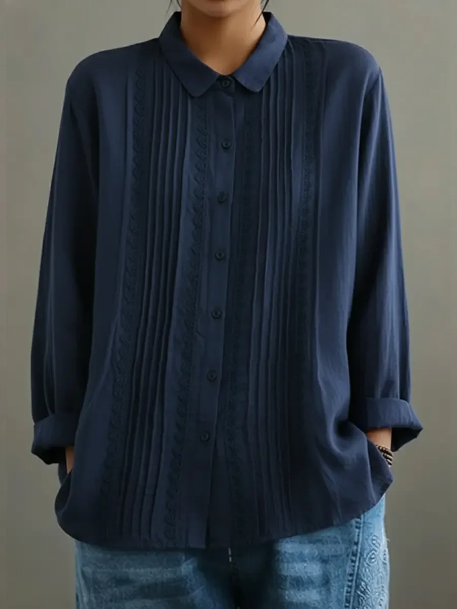 Cadrina - Chemise Élégante en Coton et Lin avec Dentelle