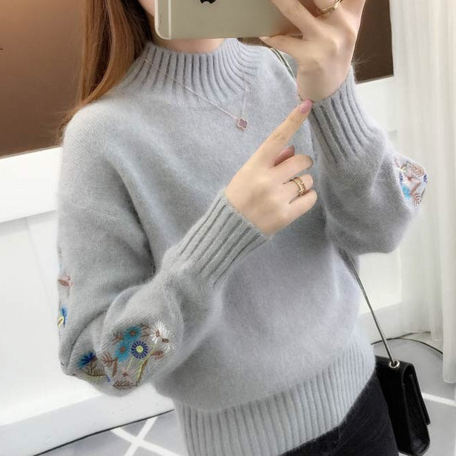 Andrée - Pull Brodé de Fleurs Épais