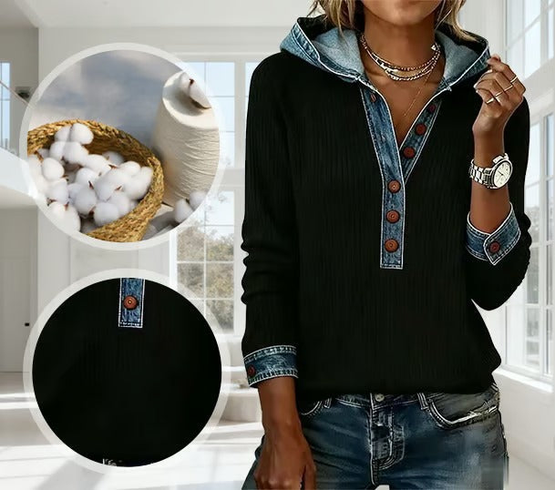 Kalivara - Sweat à Capuche Décontracté avec Détails en Jean